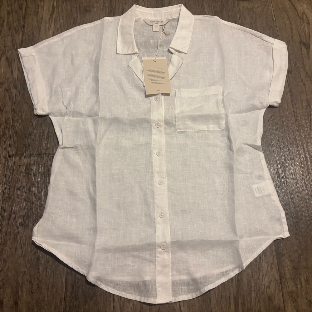 Garnet Hill White Linen Button-Up Blouse
